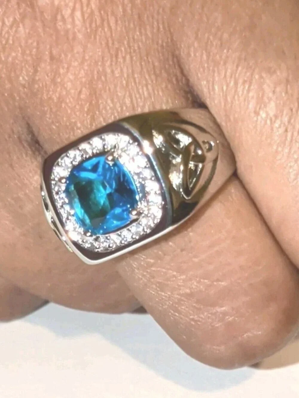 Classic Bright Men's Lab-Created Diamond Topaz Ring with Golden Accents
